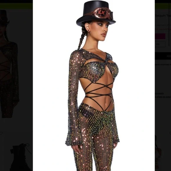 Dolls Kill Sequin Mesh Crop Top - Multicolor - Picture 3 of 15